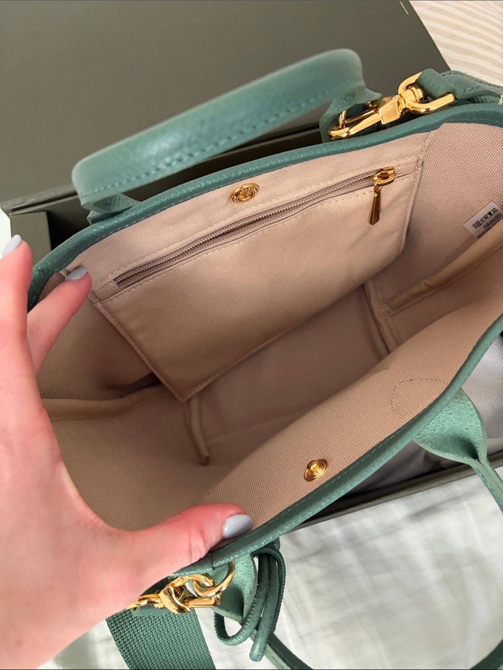 Longchamp Green Trim Woven Straw Crossbody Tote with Bead Charm - Picture 10 of 13
